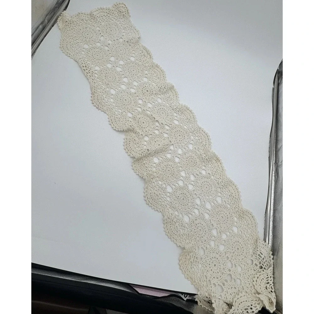 Vintage Crochet Doilies &‎ Table Runner Lot 6pc Ivory Farmhouse Cottage Cotton